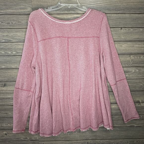 Free People Large Pullover Sweater Top Knit Striped Grommet Lace Up Lacey Love - Picture 7 of 8